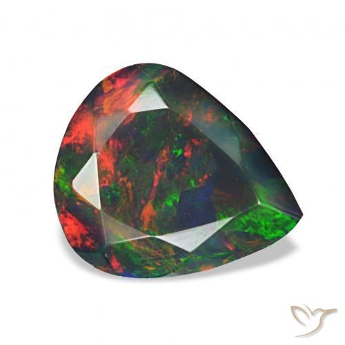 1.03 ct Multicolor Black Opal Stone, Natural Black Opal in Pear Facet Shape for Sale