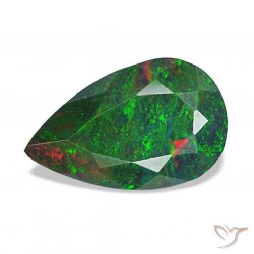 1.38 ct Multicolor Black Opal Gemstone, Black Opal Gem in Pear Facet Shape for Sale.