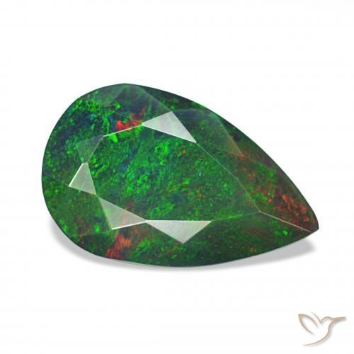 1.38 ct Multicolor Black Opal Stone, Natural Black Opal in Pear Facet Shape for Sale