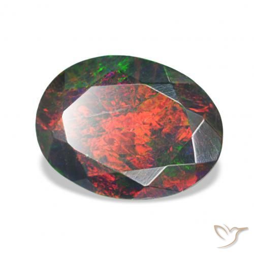 1.05 ct Multicolor Black Opal Stone, Natural Black Opal in Oval Facet Shape for Sale