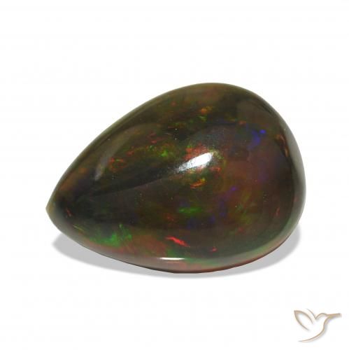 3.97 ct Multicolor Black Opal Gemstone, Black Opal Gem in Pear Cabochon Shape for Sale.
