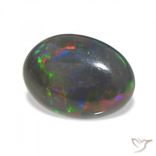 3.30 ct Multicolor Black Opal Stone, Natural Black Opal in Oval Cabochon Shape for Sale