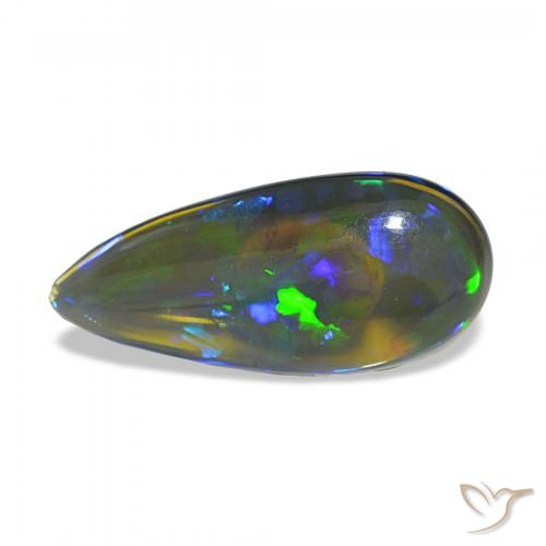 3.09 ct Multicolor Black Opal Gemstone, Black Opal Gem in Pear Cabochon Shape for Sale.