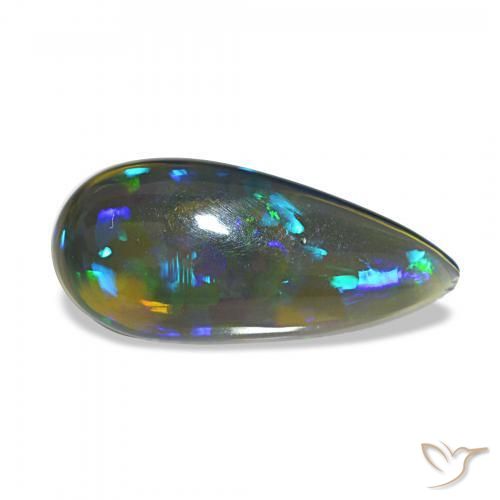 3.09 ct Multicolor Black Opal Stone, Natural Black Opal in Pear Cabochon Shape for Sale