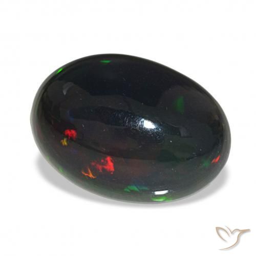 3.41 ct Multicolor Black Opal Stone, Natural Black Opal in Oval Cabochon Shape for Sale