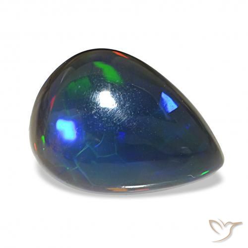 3.48 ct Multicolor Black Opal Stone, Natural Black Opal in Pear Cabochon Shape for Sale