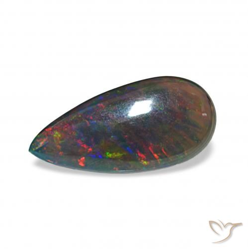 3.04 ct Multicolor Black Opal Stone, Natural Black Opal in Pear Cabochon Shape for Sale