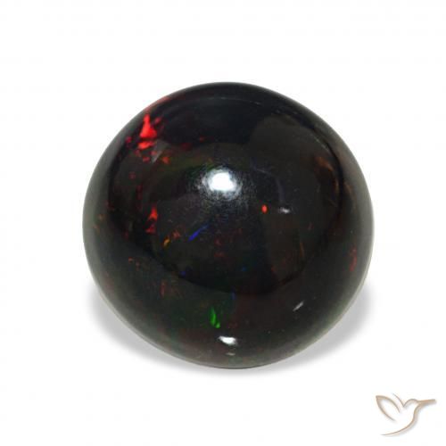 3.82 ct Multicolor Black Opal Stone, Natural Black Opal in Round Cabochon Shape for Sale