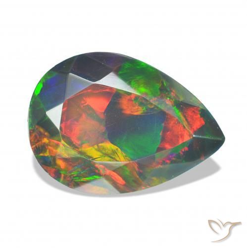 1.36 ct Multicolor Black Opal Stone, Natural Black Opal in Pear Facet Shape for Sale