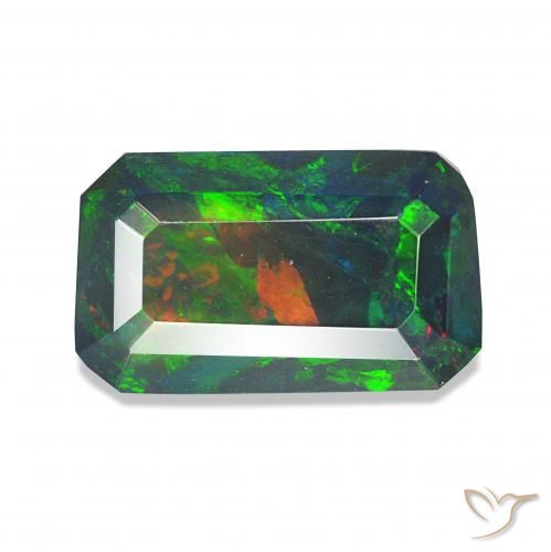1.55 ct Multicolor Black Opal Gemstone, Black Opal Gem in Octagon Step Cut Shape for Sale.