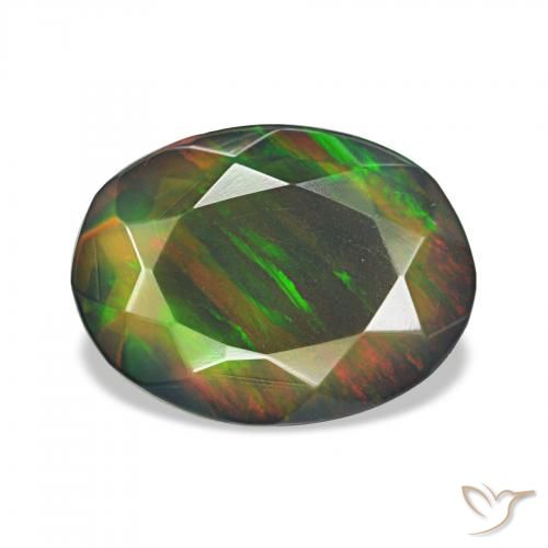 1.10 ct Multicolor Black Opal Gemstone, Black Opal Gem in Oval Facet Shape for Sale.