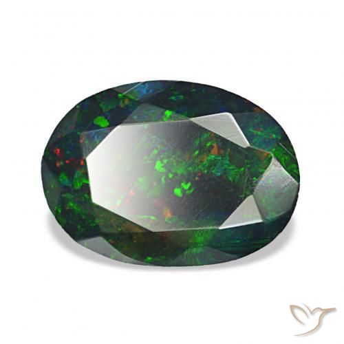 1.30 ct Multicolor Black Opal Stone, Natural Black Opal in Oval Facet Shape for Sale