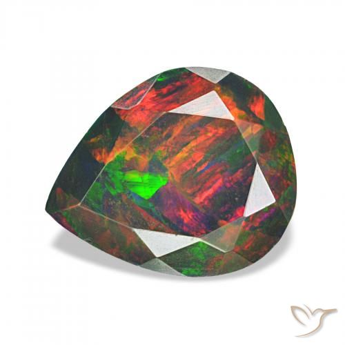 1.07 ct Multicolor Black Opal Gemstone, Black Opal Gem in Pear Facet Shape for Sale.