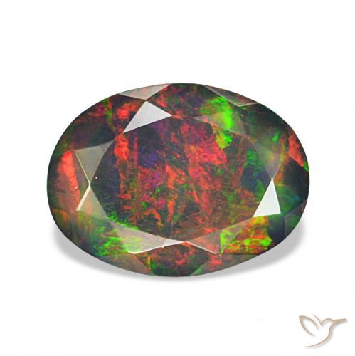 1.27 ct Multicolor Black Opal Gemstone, Black Opal Gem in Oval Facet Shape for Sale.