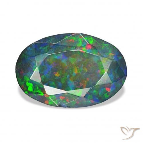 1.92 ct Multicolor Black Opal Gemstone, Black Opal Gem in Oval Facet Shape for Sale.
