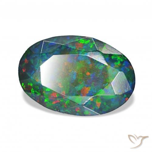 1.92 ct Multicolor Black Opal Stone, Natural Black Opal in Oval Facet Shape for Sale