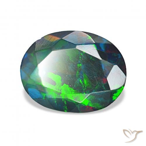 1.27 ct Multicolor Black Opal Stone, Natural Black Opal in Oval Facet Shape for Sale