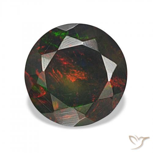 1.30 ct Multicolor Black Opal Gemstone, Black Opal Gem in Round Facet Shape for Sale.