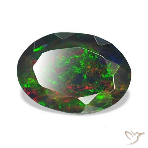 1.45 ct Multicolor Black Opal Stone, Natural Black Opal in Oval Facet Shape for Sale