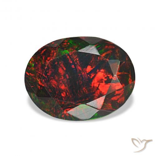 1.34 ct Multicolor Black Opal Gemstone, Black Opal Gem in Oval Facet Shape for Sale.