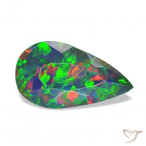 1.24 ct Multicolor Black Opal Stone, Natural Black Opal in Pear Facet Shape for Sale