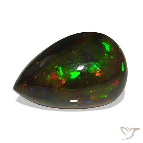 11.76 ct Multicolor Black Opal Gemstone, Black Opal Gem in Pear Cabochon Shape for Sale.