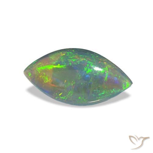 0.56 ct Multicolor Black Opal Stone, Natural Black Opal in Marquise Cabochon Shape for Sale