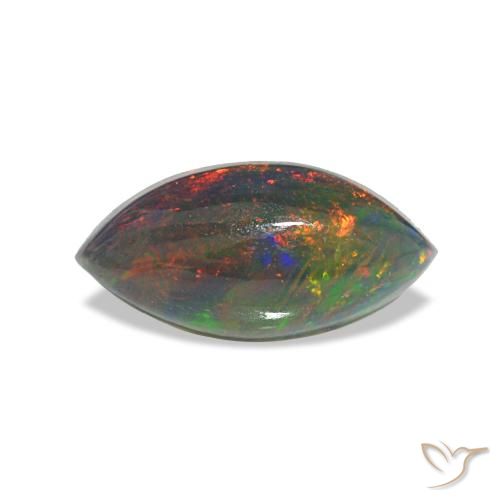 0.78 ct Multicolor Black Opal Gemstone, Black Opal Gem in Marquise Cabochon Shape for Sale.