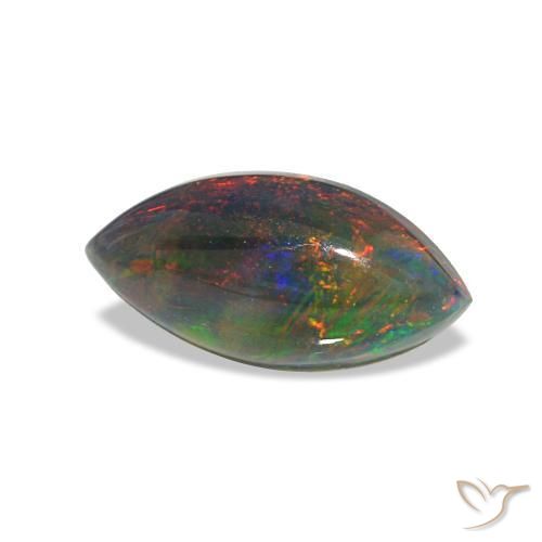 0.78 ct Multicolor Black Opal Stone, Natural Black Opal in Marquise Cabochon Shape for Sale