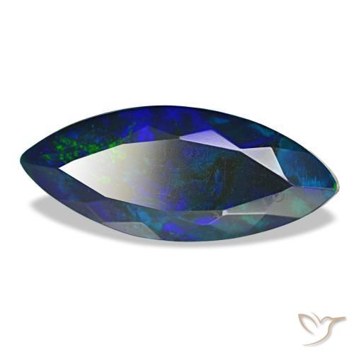 3.65 ct Multicolor Black Opal Stone, Natural Black Opal in Marquise Facet Shape for Sale