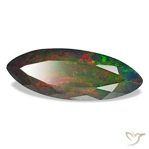 3.69 ct Multicolor Black Opal Stone, Natural Black Opal in Marquise Facet Shape for Sale