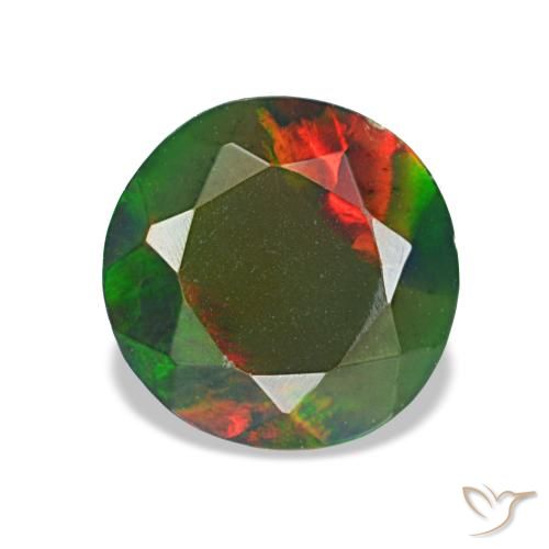 1.13 ct Multicolor Black Opal Gemstone, Black Opal Gem in Round Facet Shape for Sale.