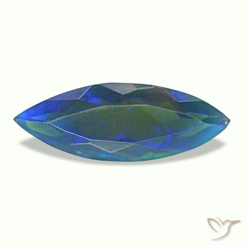 1.12 ct Multicolor Black Opal Gemstone, Black Opal Gem in Marquise Facet Shape for Sale.