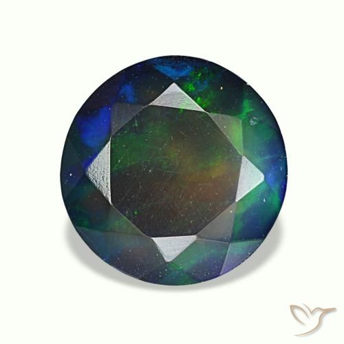 1.91 ct Multicolor Black Opal Gemstone, Black Opal Gem in Round Facet Shape for Sale.