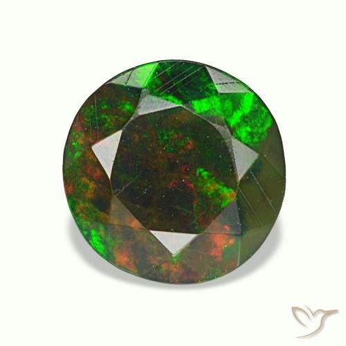 0.95 ct Multicolor Black Opal Gemstone, Black Opal Gem in Round Facet Shape for Sale.