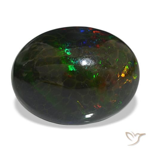 16.29 ct Multicolor Black Opal Gemstone, Black Opal Gem in Oval Cabochon Shape for Sale.
