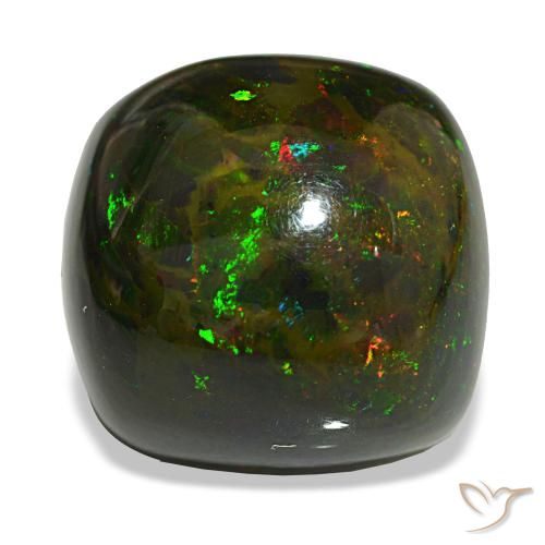 20.02 ct Multicolor Black Opal Gemstone, Black Opal Gem in Cushion Cabochon Shape for Sale.