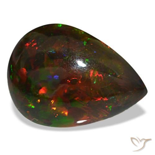 18.88 ct Multicolor Black Opal Stone, Natural Black Opal in Pear Cabochon Shape for Sale