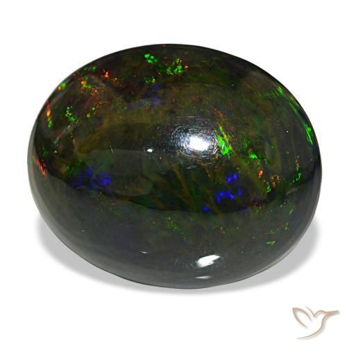21.50 ct Multicolor Black Opal Stone, Natural Black Opal in Oval Cabochon Shape for Sale