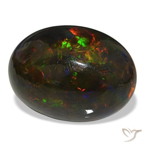 18.89 ct Multicolor Black Opal Stone, Natural Black Opal in Oval Cabochon Shape for Sale