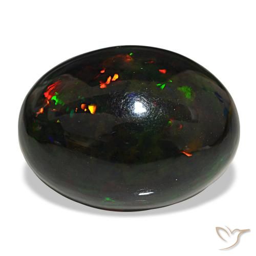 25.47 ct Multicolor Black Opal Gemstone, Black Opal Gem in Oval Cabochon Shape for Sale.