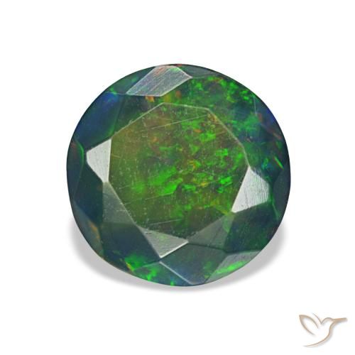 1.08 ct Multicolor Black Opal Gemstone, Black Opal Gem in Round Facet Shape for Sale.