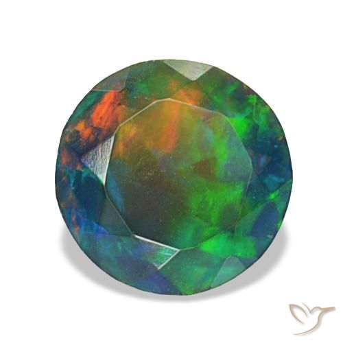 1.49 ct Multicolor Black Opal Gemstone, Black Opal Gem in Round Facet Shape for Sale.