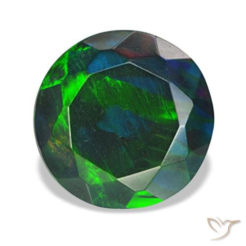 4.70 ct Multicolor Black Opal Gemstone, Black Opal Gem in Round Facet Shape for Sale.