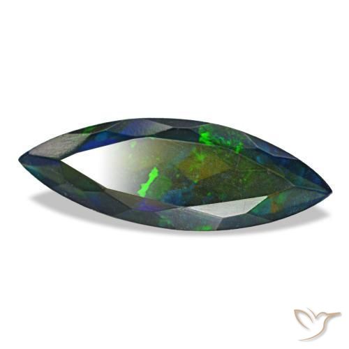 2.19 ct Multicolor Black Opal Stone, Natural Black Opal in Marquise Facet Shape for Sale
