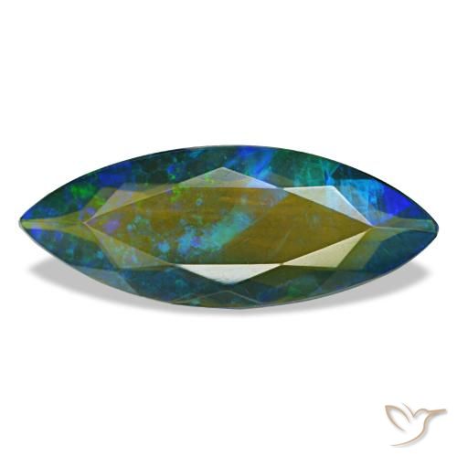 2.86 ct Multicolor Black Opal Gemstone, Black Opal Gem in Marquise Facet Shape for Sale.