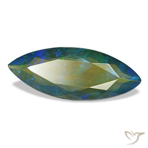 2.86 ct Multicolor Black Opal Stone, Natural Black Opal in Marquise Facet Shape for Sale