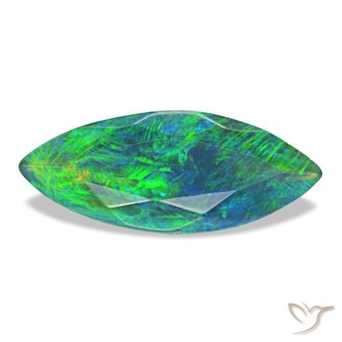 1.12 ct Multicolor Black Opal Gemstone, Black Opal Gem in Marquise Facet Shape for Sale.