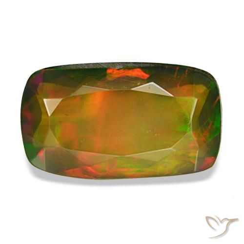 3.41 ct Multicolor Black Opal Gemstone, Black Opal Gem in Cushion-Cut Shape for Sale.