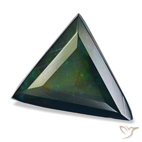 3.13 ct Multicolor Black Opal Stone, Natural Black Opal in Trillion Facet Shape for Sale